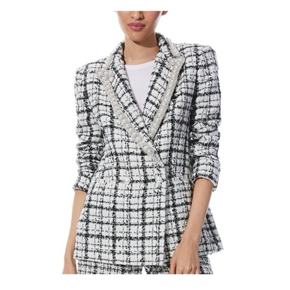 $895 Alice + Olivia's Justin double-breasted tweed and embellishments blazer - Picture 5 of 5